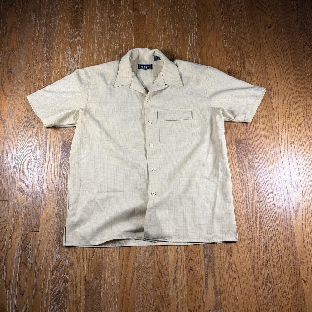 Pronti Shirt Mens XL Beige Textured Short Sleeve Button Up Casual Coastal‎